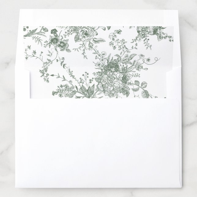 Floral Vintage Elegant Sage Wedding Envelope Liner (In Envelope)
