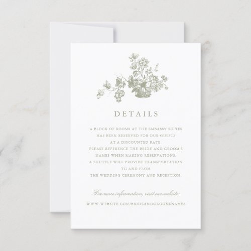 Floral Vintage Elegant Script Wedding Details Invitation