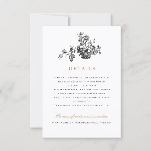 Floral Vintage Elegant Script Wedding Details Invitation