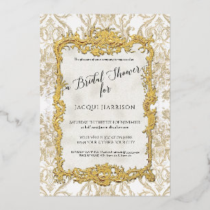 Floral Vintage Elegant Taupe n Gold Bridal Shower Foil Invitation