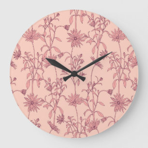 Floral vintage elements, seamless background. large clock