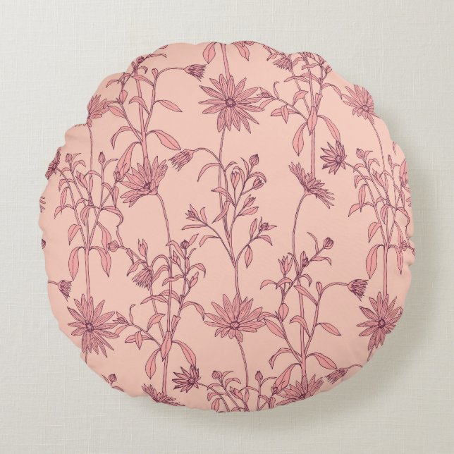 Floral vintage elements, seamless background. round pillow (Front)