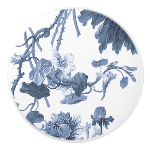 Floral Vintage English Blue and White Cottage 4 Ceramic Knob