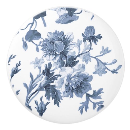 Floral Vintage English Cottage Blue and White 3 Ceramic Knob
