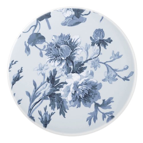 Floral Vintage English Cottage Dusty Blue White 3 Ceramic Knob