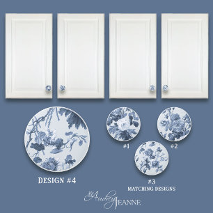 Floral Vintage English Cottage Dusty Blue White  4 Ceramic Knob
