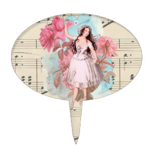 Floral Vintage Fairy Music Ballerina Dancer Cake Topper