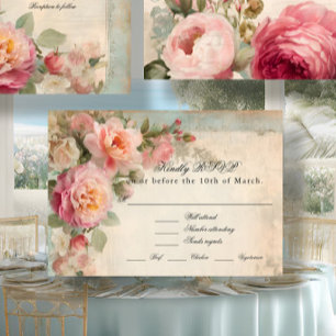 Floral Vintage French Elegant Junk Journal Wedding RSVP Card