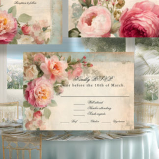 Floral Vintage French Elegant Junk Journal Wedding RSVP Card