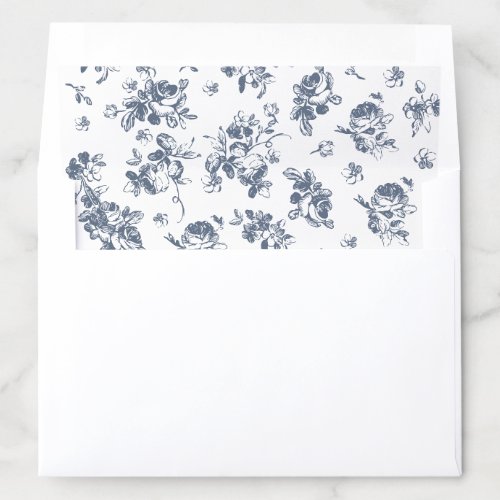 Floral Vintage French Roses Dusty Blue Wedding Envelope Liner