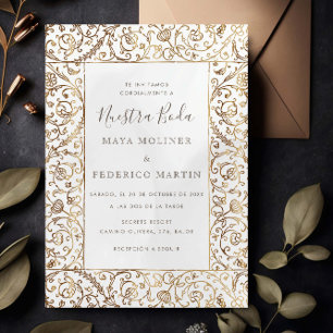 Floral Vintage Gold & Cream Nuestra Boda Wedding Invitation