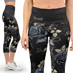 Floral Vintage Gothic Black Roses Yoga Capri Leggings<br><div class="desc">Vintage Gothic Black Roses Capri Leggings | Yoga Apparel. Step into elegance with my Vintage Gothic Black Roses Capri Leggings, featuring customizable text for a personal touch. Perfect for yoga or workouts, these leggings boast a stunning design inspired by the Victorian era. The thick waistband ensures comfort during exercise. Personalize...</div>