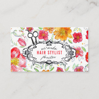 floral vintage hairstylist hair stylist stripes business card
