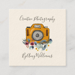 Floral Vintage Hand Drawn Camera Photography Squar Square Business Card