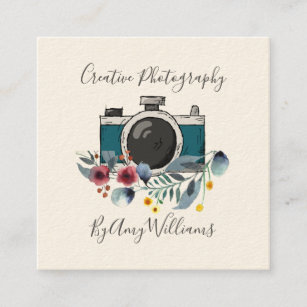 Floral Vintage Hand Drawn Camera Photography Square Business Card