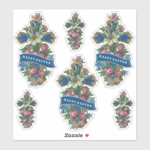 Floral Vintage Happy Easter Cross Sticker