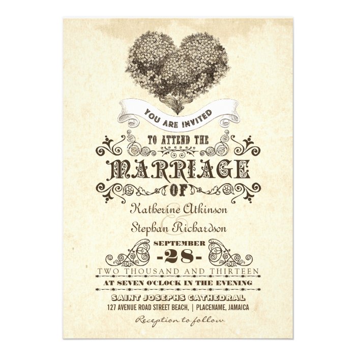 floral vintage heart wedding invitations