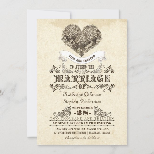 floral vintage heart wedding invitations (Front)