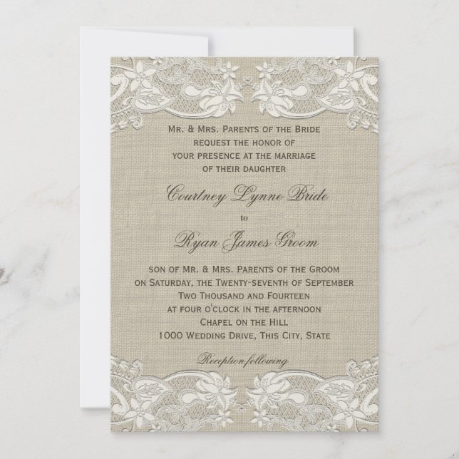 Floral Vintage Lace Design Wedding Invitation (Front)