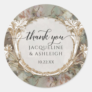 Floral Vintage Mint Rose Gold Script Thank You Classic Round Sticker