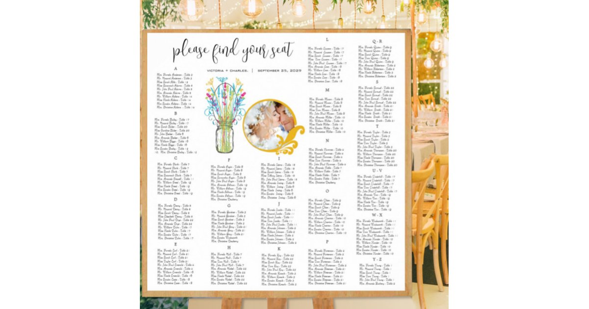 Floral Vintage Modern Mason Jar Seating Chart | Zazzle