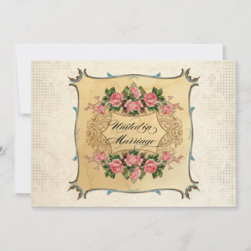 Floral Vintage Modern Pink Roses Love Birds Swirls Invitation