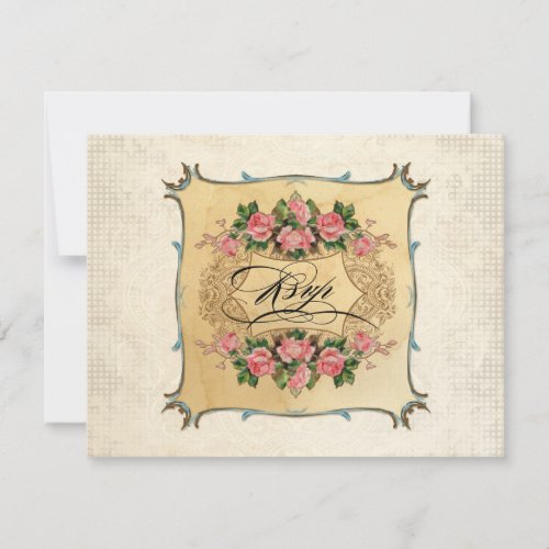 Floral Vintage Modern Pink Roses Love Birds Swirls RSVP Card