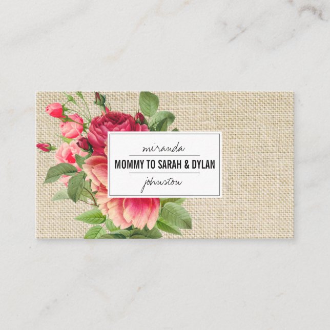 floral vintage mommy calling card info contact (Front)