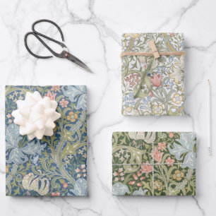 Floral Vintage Morris Pattern Golden Lily Flowers Wrapping Paper Sheets