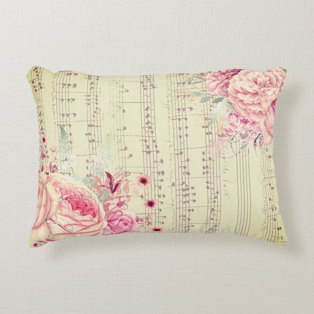 floral vintage music accent pillow (Front)