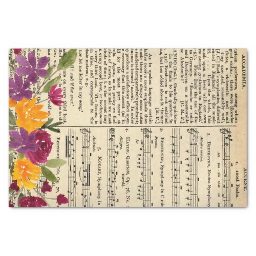 Floral Vintage Music Page Decoupage Tissue Paper