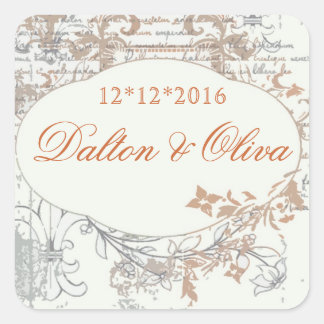 Floral Vintage Orange Fleur Save The Date Wedding Square Sticker