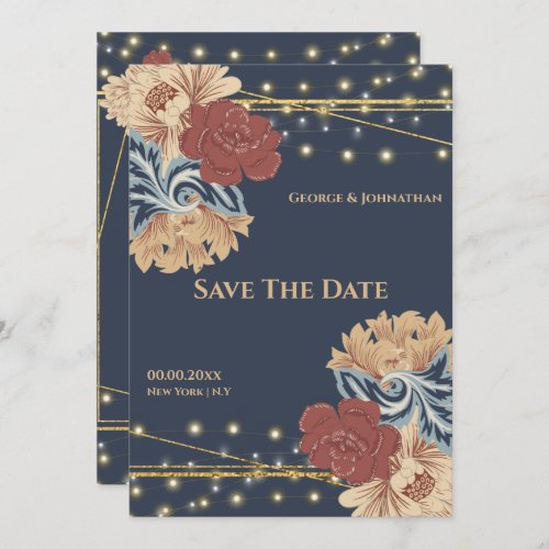 Floral vintage oversized large painted flower blue save the date