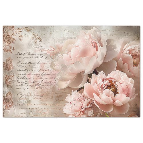 Floral Vintage Pastel Pink Peonies Decoupage Tissue Paper