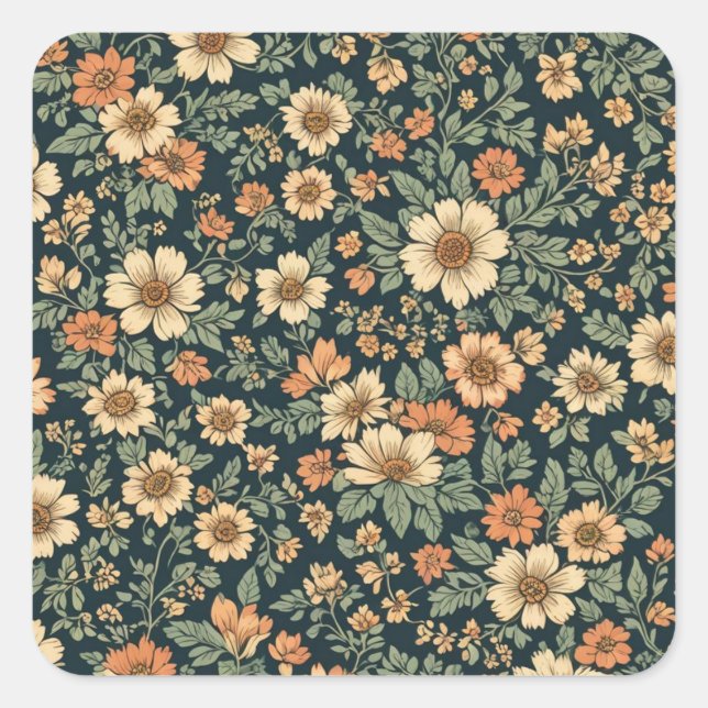 Floral vintage pattern  square sticker (Front)
