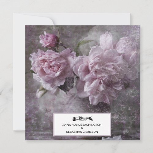  Floral Vintage Peony AR23 QR RSVP WEDDING Invitation