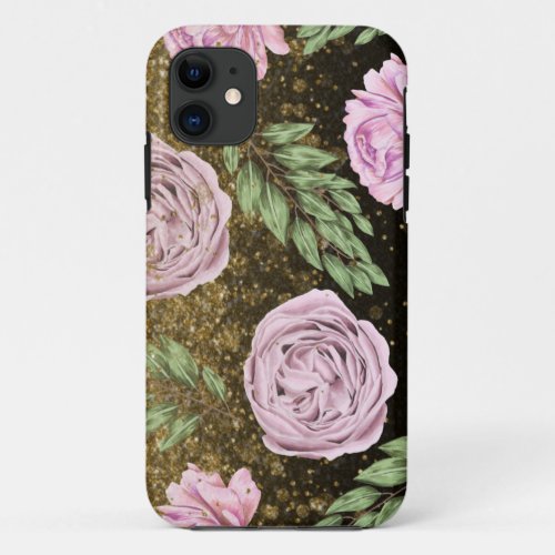  Floral Vintage Peony Glitter Black  iPhone 11 Case