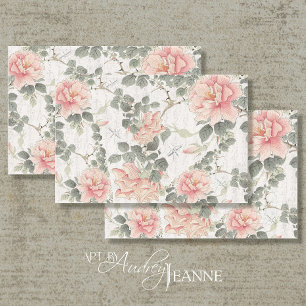 Floral Vintage Pink Peony Chinoiserie Decoupage Tissue Paper