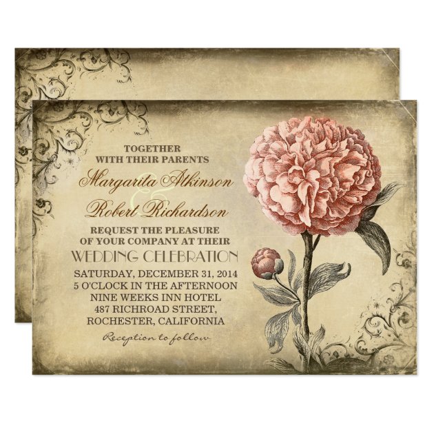 Floral Vintage - Pink Peony Wedding Invitations