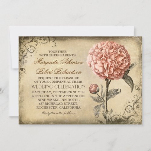 Floral Vintage _ Pink Peony Wedding Invitations