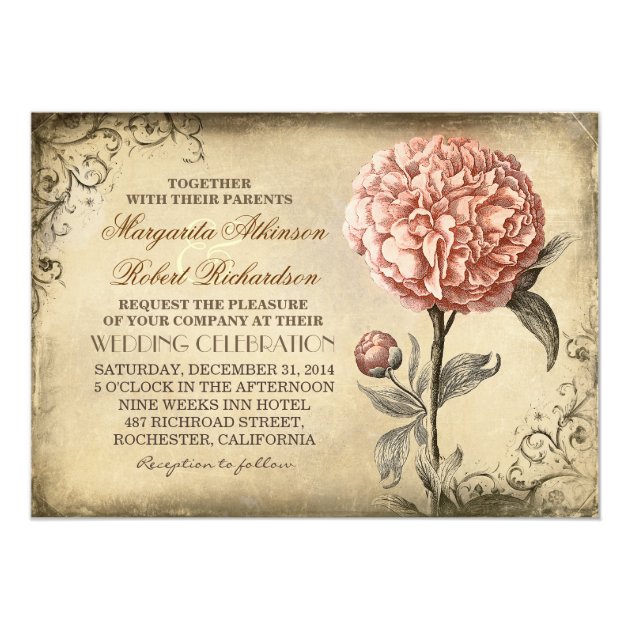 Floral Vintage - Pink Peony Wedding Invitations