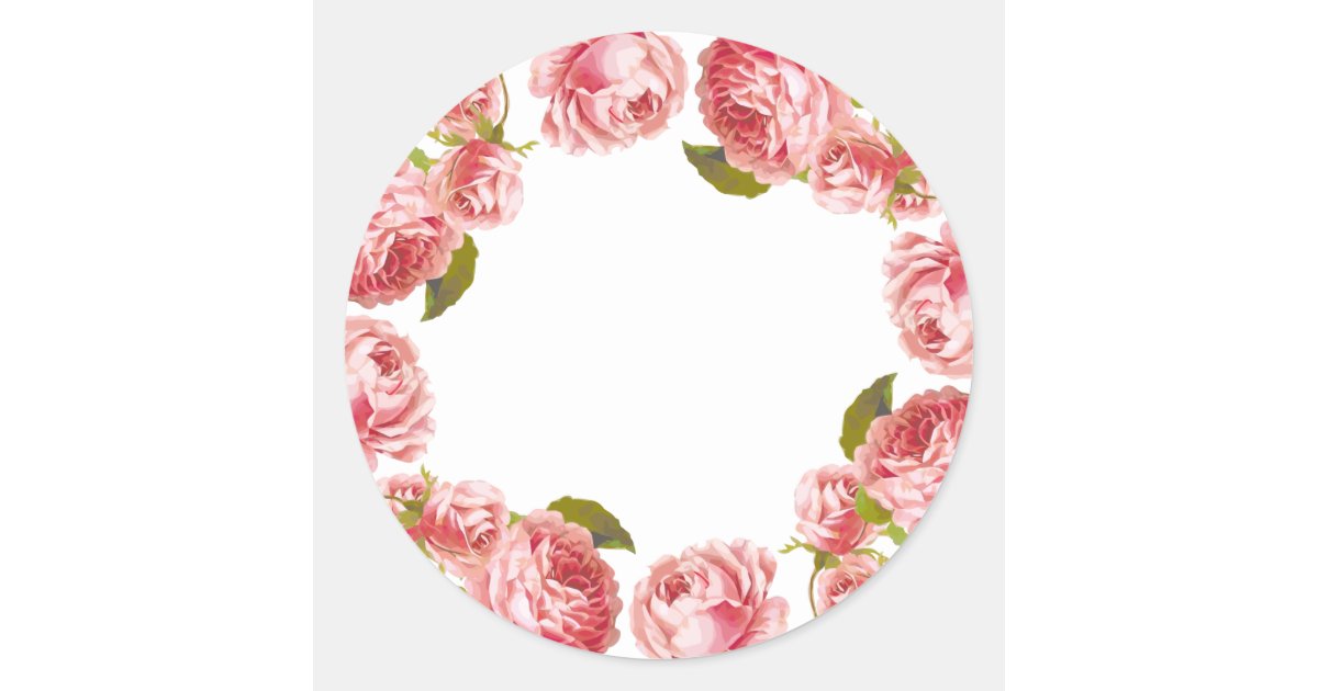 Round Sticker Rose Floral Vintage Pink Roses Custom Blank Classic Round Sticker | Zazzle