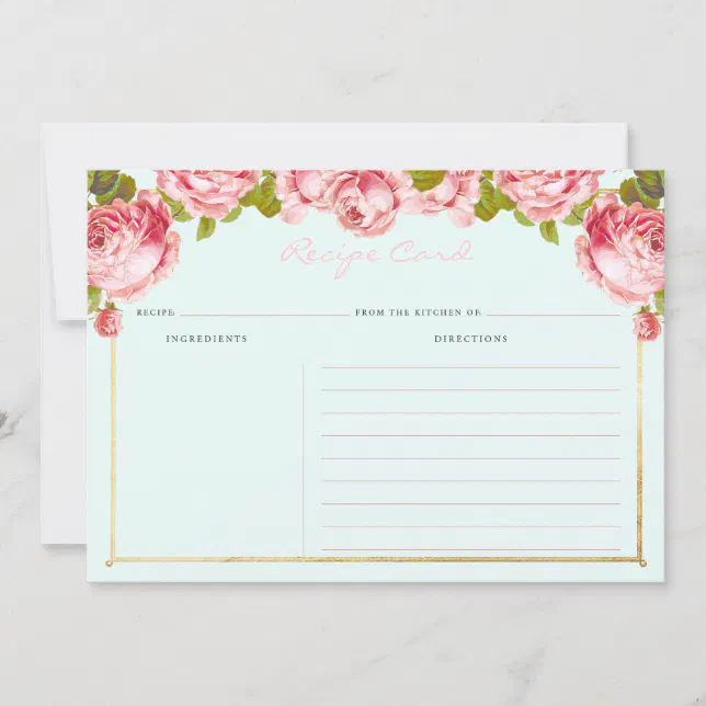 Floral Vintage Pink Roses Custom Recipe Card | Zazzle