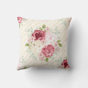 FLORAL Vintage PINK ROSES  THROW PILLOW