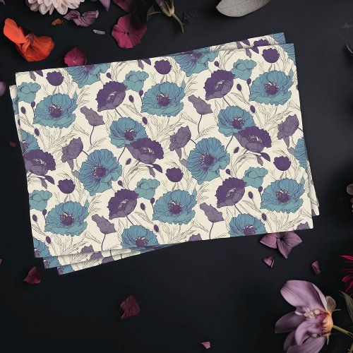 Floral Vintage Poppies in Purple and Teal Tissue Paper