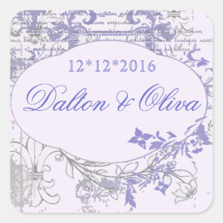 Floral Vintage Purple Fleur Save The Date Wedding Square Sticker