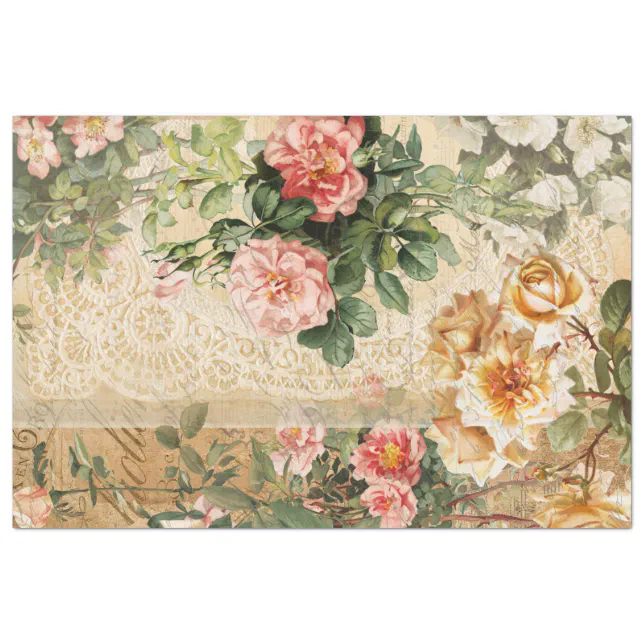 Floral Vintage Rose Ephemera French Decoupage Tissue Paper | Zazzle