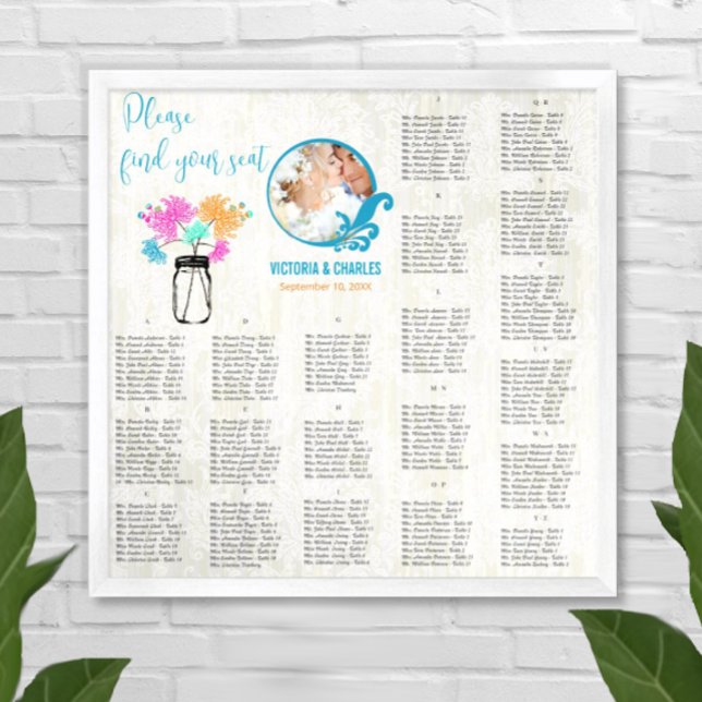 Floral Vintage Rustic Boho Mason Jar Seating Chart (Creator Uploaded)