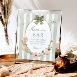 Floral Vintage Sage Green Baby Shower Mom-osa Bar Poster