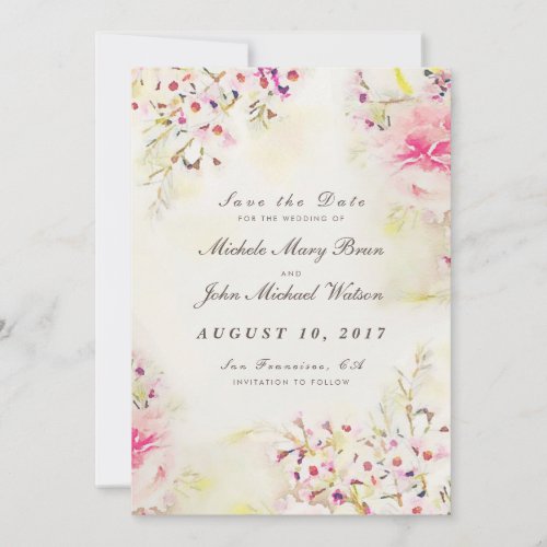 Floral Vintage Save The Date Photo Flat Card
